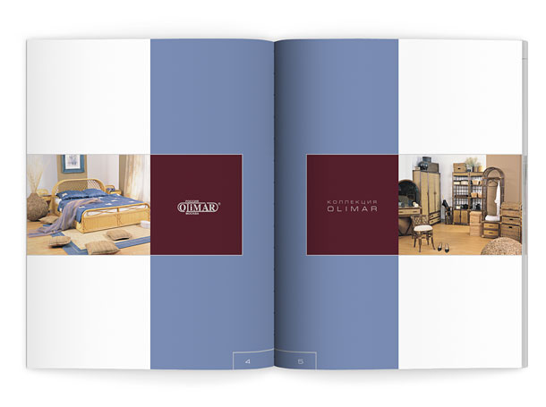 Один из разделительных разворотов каталога компании «Олимар», открывающий раздел, посвященный коллекции мебели из ротанга Olimar