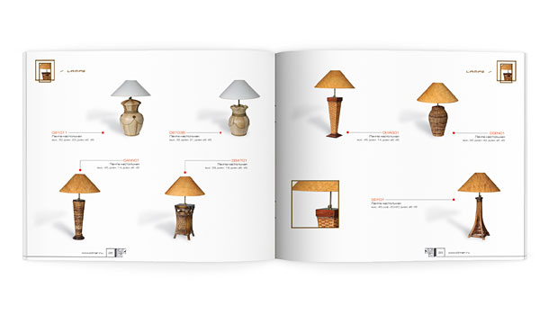 Один из разворотов мебельного каталога компании «Олимар», представляющий ассортимент настольных ламп, относящихся к коллекции Lamps