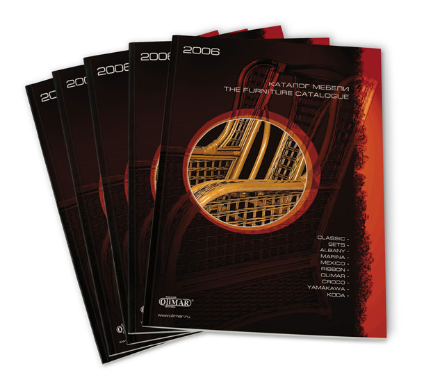 Мебельный каталог-2006 компании «Олимар» с выборочным УФ-лакированием круга на обложке, отпечатанной на плотной бумаге