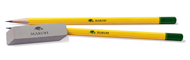 Фирменные карандаши и ластик компании «Макон»
