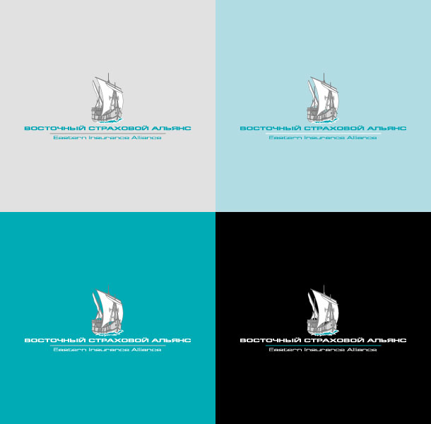 Основными фирменными цветами компании «Восточный Страховой Альянс» являются цвет морской волны, темно-серый и светло-серый; в качестве дополнительных цветов для использования в различных презентационных и маркетинговых материалах применяются также светло-зеленый, белый, черный, красный. Варианты цветового отображения логотипа на фонах, окрашенных в корпоративные цвета, выглядят следующим образом