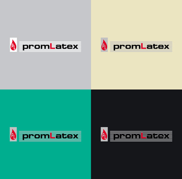 Фирменными цветами компании «Промлатекс» являются зеленый, бежевый, светло-серый и черный; в качестве дополнительных цветов используются красный, белый, темно-серый. Варианты цветового отображения логотипа на фонах, окрашенных в корпоративные цвета, выглядят следующим образом
