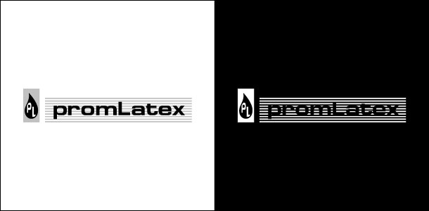 Использование логотипа компании «Промлатекс» в случаях невозможности применения его цветных версий – например, при монохромной (черно-белой) печати или отправке факсов