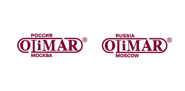 Логотип компании «Олимар» с дополнительными подписями на русском и английском языках, означающими территориальную принадлежность
