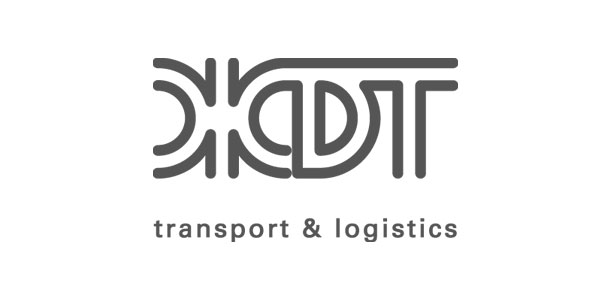 Латинская версия логотипа компании «ЖДТ» с подписью, выполненной на английском языке